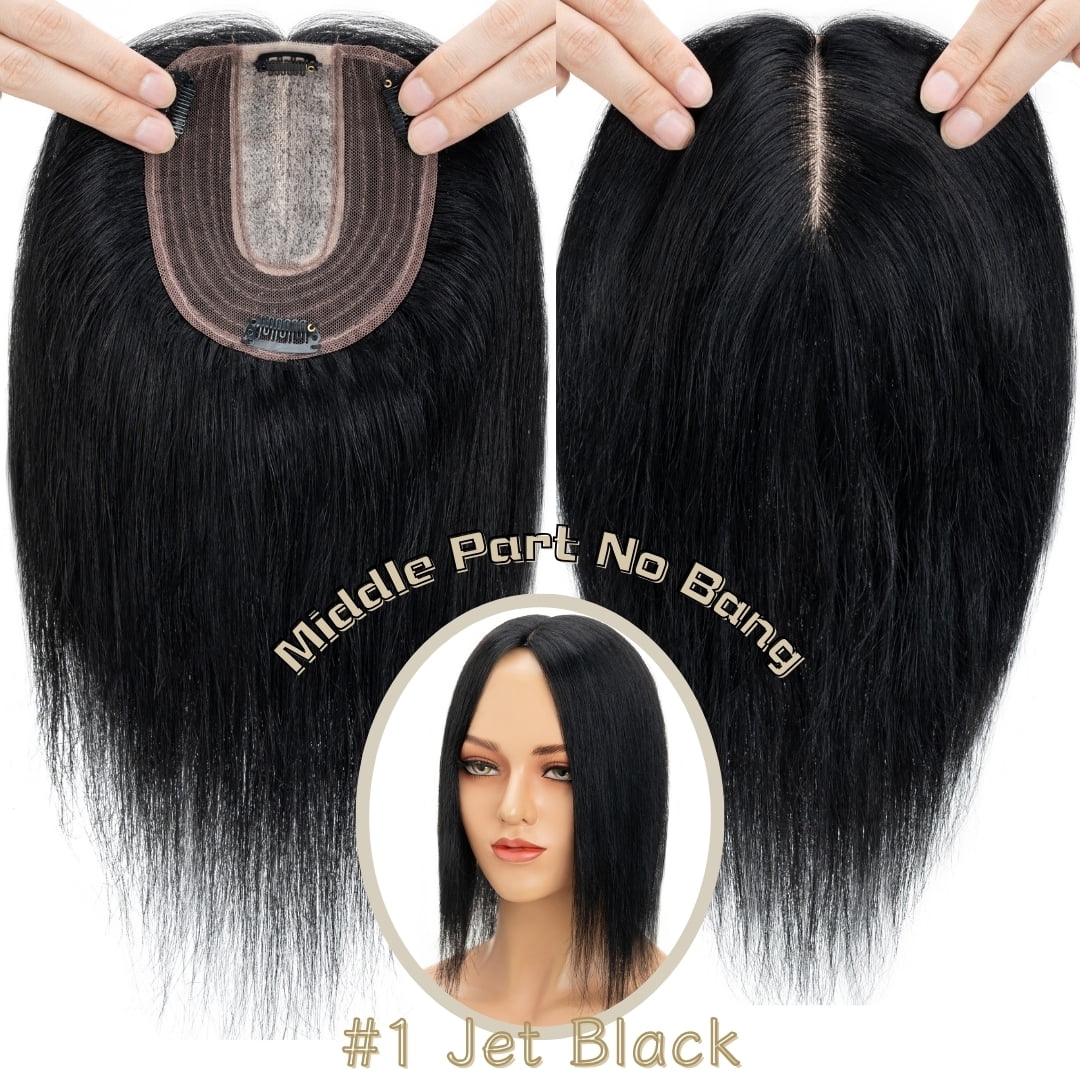 Clip In Hair Extensions 100% Remy Real Human Hair Piece Top Piece Toupee Woman's Topper For Thin Hair Hairpiece For Hair Loss Cover Russian Hair 6-18 inch Black