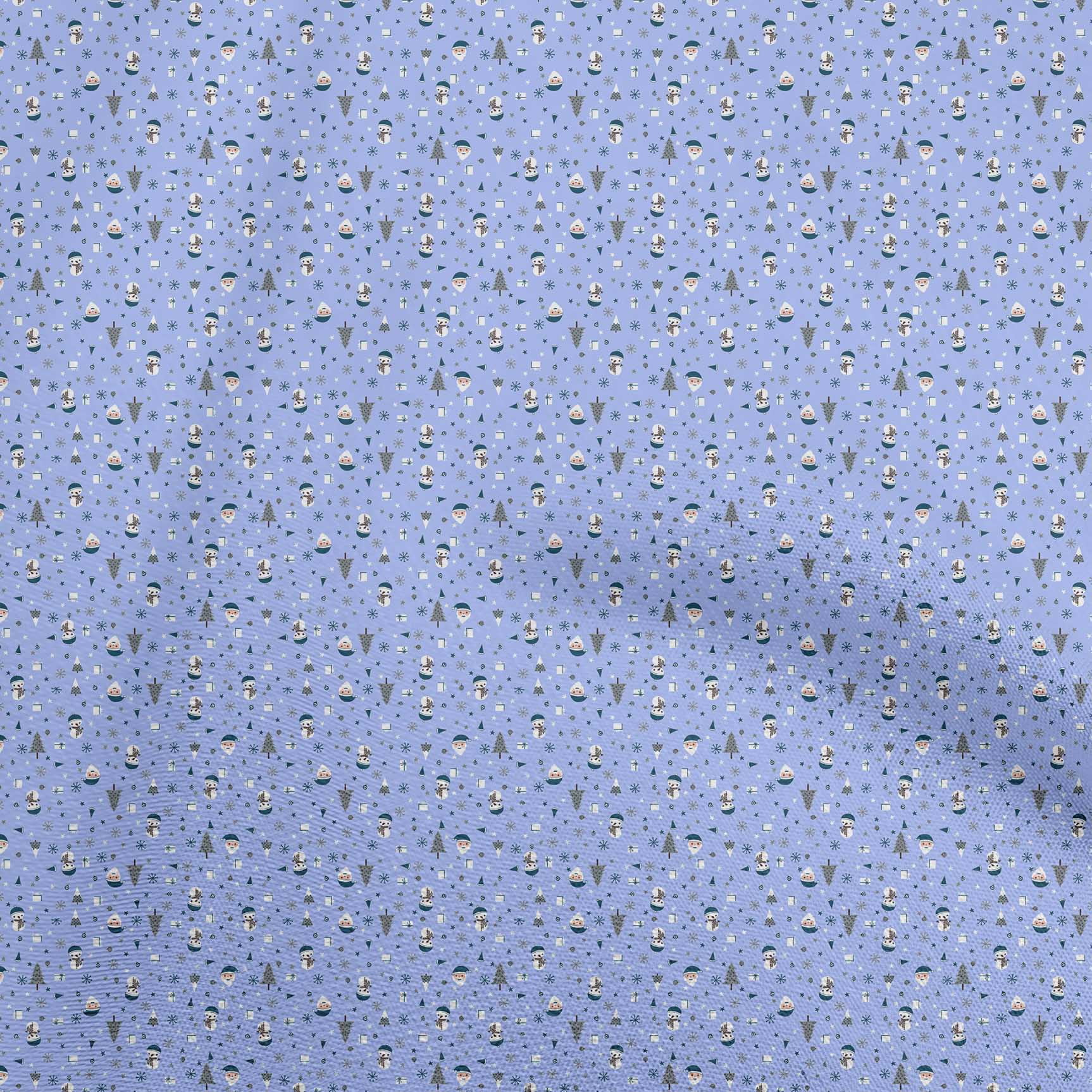 oneOone Cotton Silk Medium Blue Fabric Christmas Diy Clothing Quilting Fabric Print Fabric By Yard 42 Inch Wide