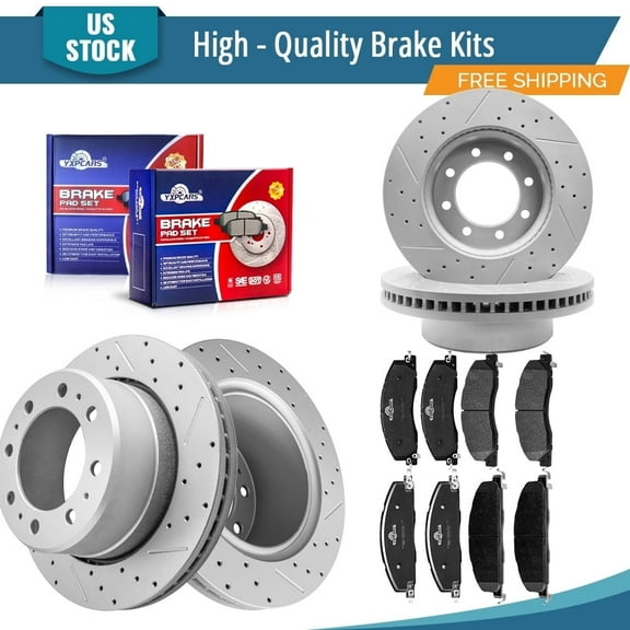 YXPCARS 12PCS Brake Kits, Front and Rear Drilled & Slotted Brake Rotors Ceramic Brake Pads Kit for Dodge Ram 2500 Ram 3500 Ram 1500 2500 3500(780736 780733 1399 1400)