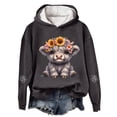 thumbnail image 3 of Womens Hoodie Casual Flower Wreath Highland Cow Graphic Pullover Hooded Long Sleeve Cottagecore Festival Loose Fit Top Dark Gray S, 3 of 3