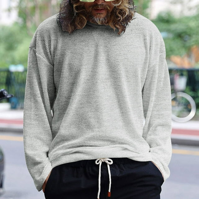 AherBiu Oversized Mens Long Sleeve Sweaters Crew Neck Casual Pullover Fall Winter Breathable Loose Fitted Sweater