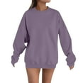 thumbnail image 6 of Women's Solid Color Round Neck Long Sleeve Pullover Sweatshirt, Loose Fit Casual T-Shirt Style Top, Comfortable Everyday Wear for Daily Life, Home, Vacation and Couple Matching Outfits Purple L, 6 of 7