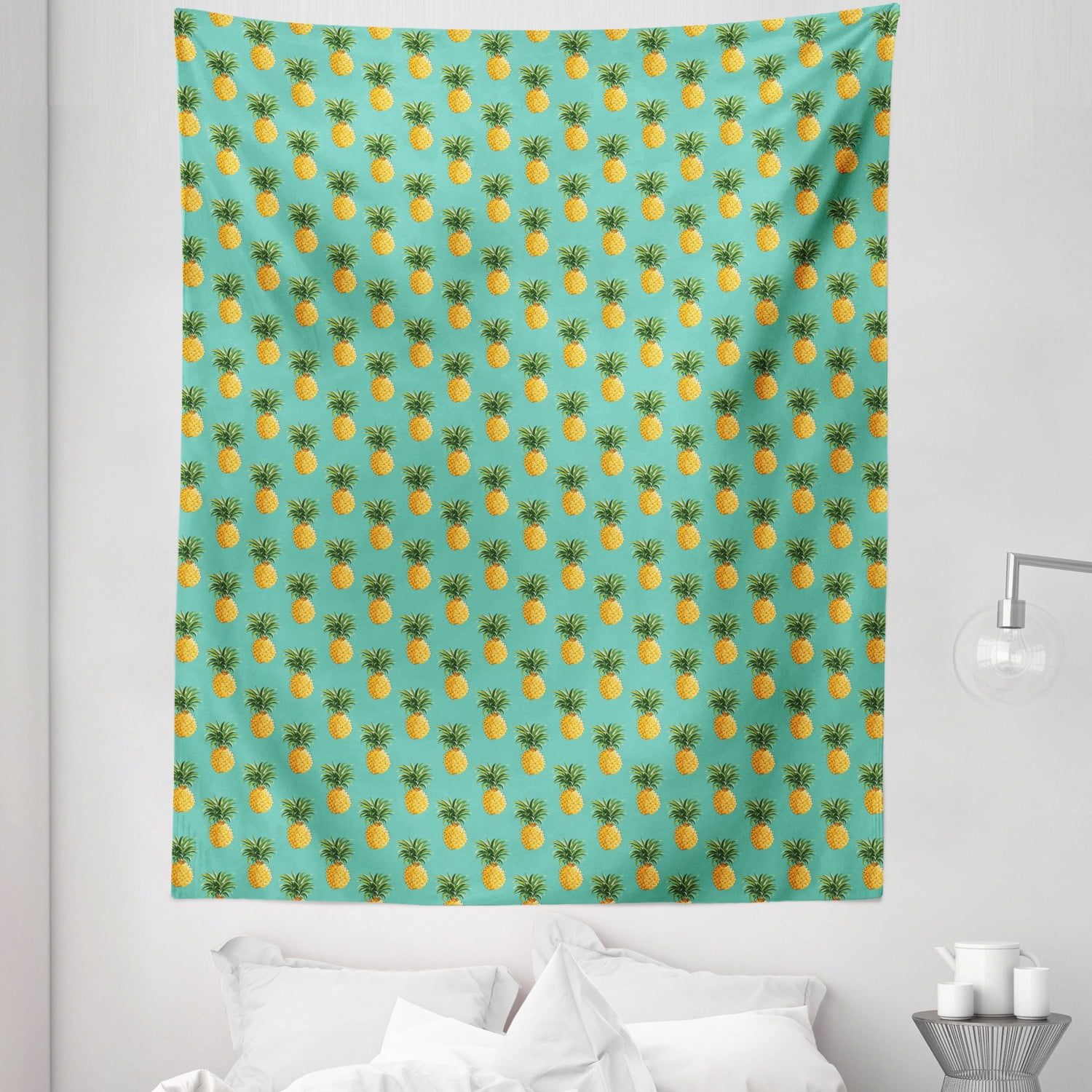 View of Fruit Tapestry, Tropical Pineapples and Leaves Exotic Hawaiian Cuisine ...