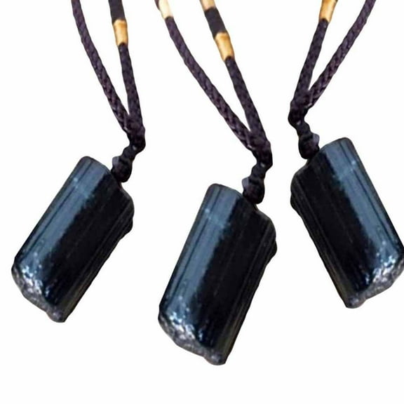 SmartBy Fashion Black Tourmaline Stone Pendant with Rope Faux Gem Specimen Birthday Gift
