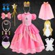 thumbnail image 1 of Vestido de princesa Peach para fiesta de cumpleaños de niñas, Vestido largo de encaje de manga abullonada rosa para baile de graduación, disfraz de Aurora para Halloween Fivean unisex, 1 of 2
