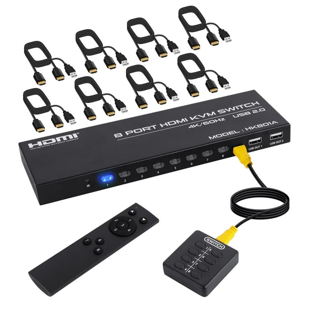 Conmutador KVM HDMI DGODRT de 8 puertos 4K @60Hz para 8 ordenadores con cables