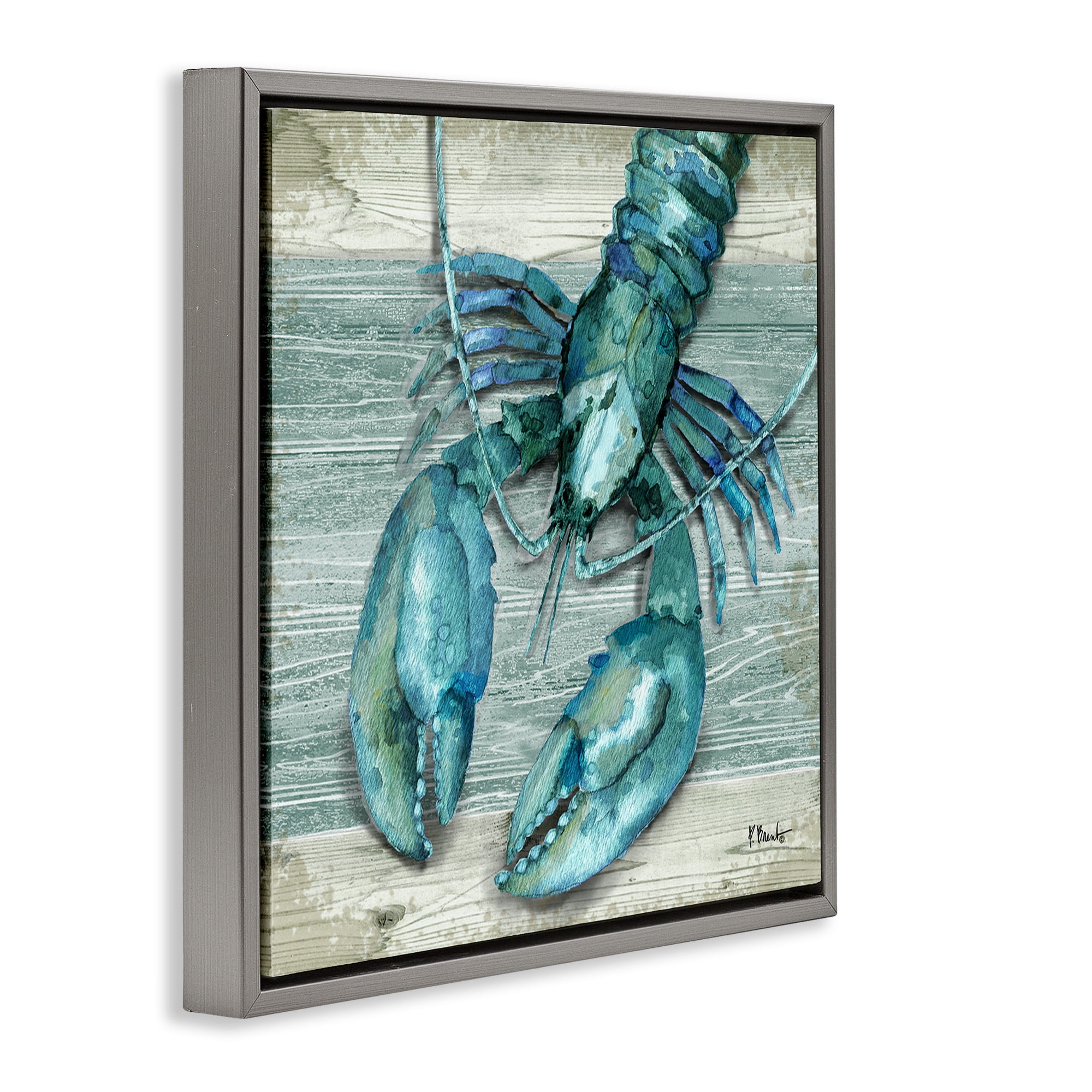 Stupell Industries Northpoint Lobster Rustic Sealife Animals & Insects Painting Gray Floater Framed Canvas Art Print Wall Art, 18 x 18