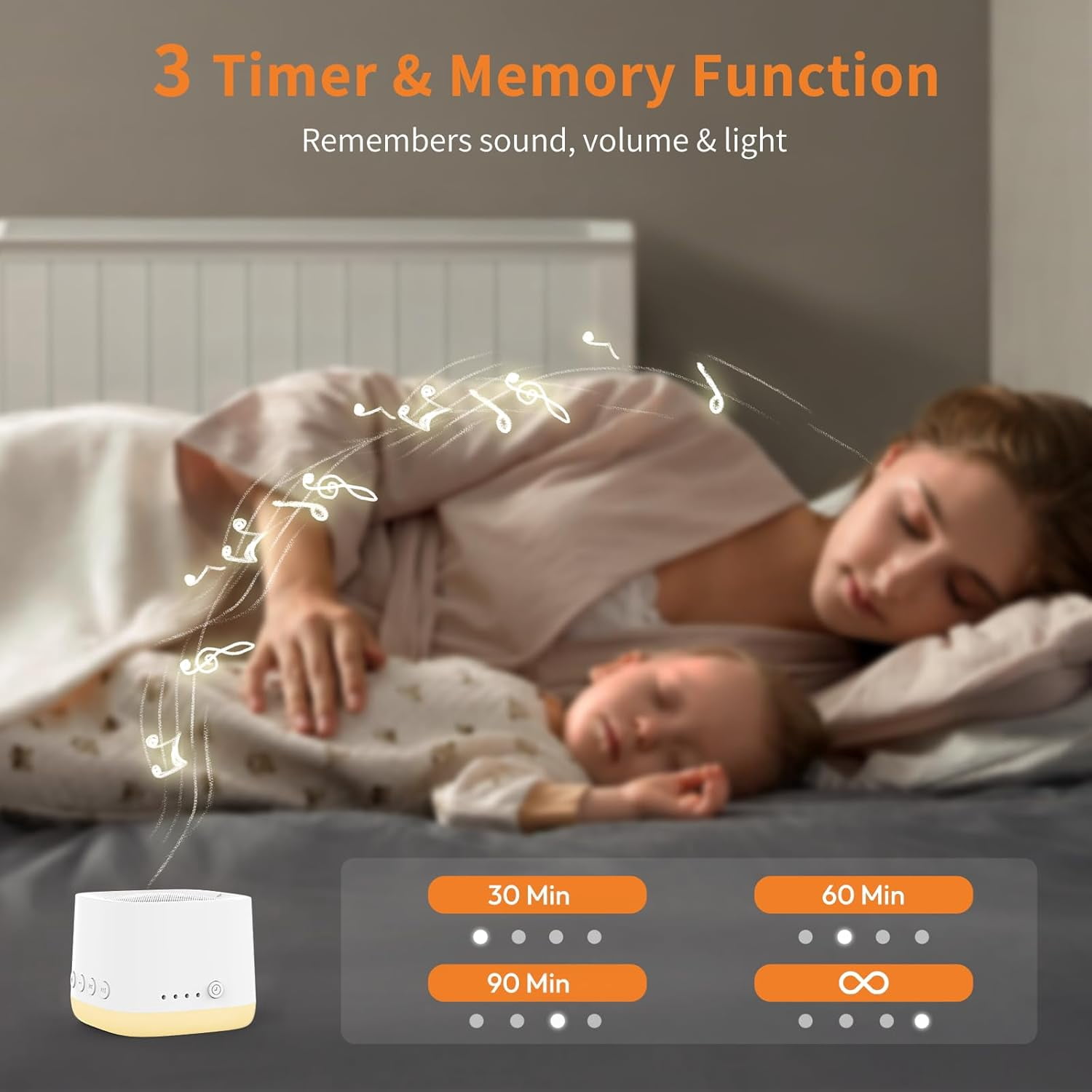HRWOKI Portable White Noise Machine for Babies & Adults, 16 Soothing Sounds, Mini Sound Machine for Sleep with Night Light, Rechargeable, Timer, for Home, Travel