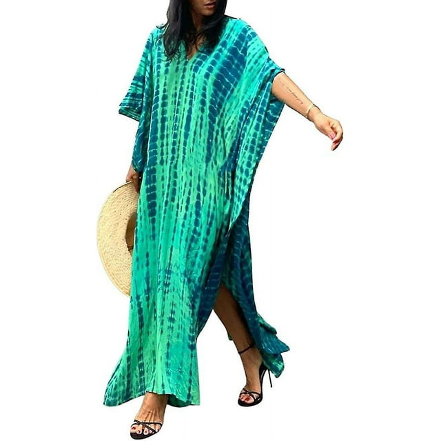 Robe de Plage Imprimée pour Femmes Manches Courtes Grande Taille Maillot de Bain Cover Ups