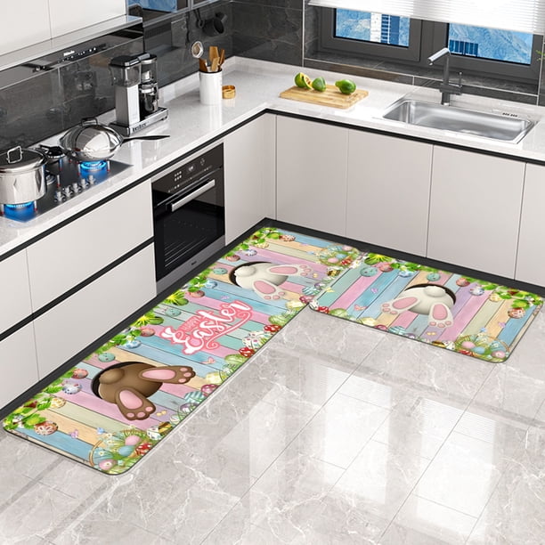 Fiudx Juego de Tapetes de Pascua, Tapetes de Cocina Antideslizantes y Absorbentes, Tapetes de Poliéster Duraderos de Secado Rápido, Protección Versátil para El Piso de Cocina, Entrada y Baño, Perfect