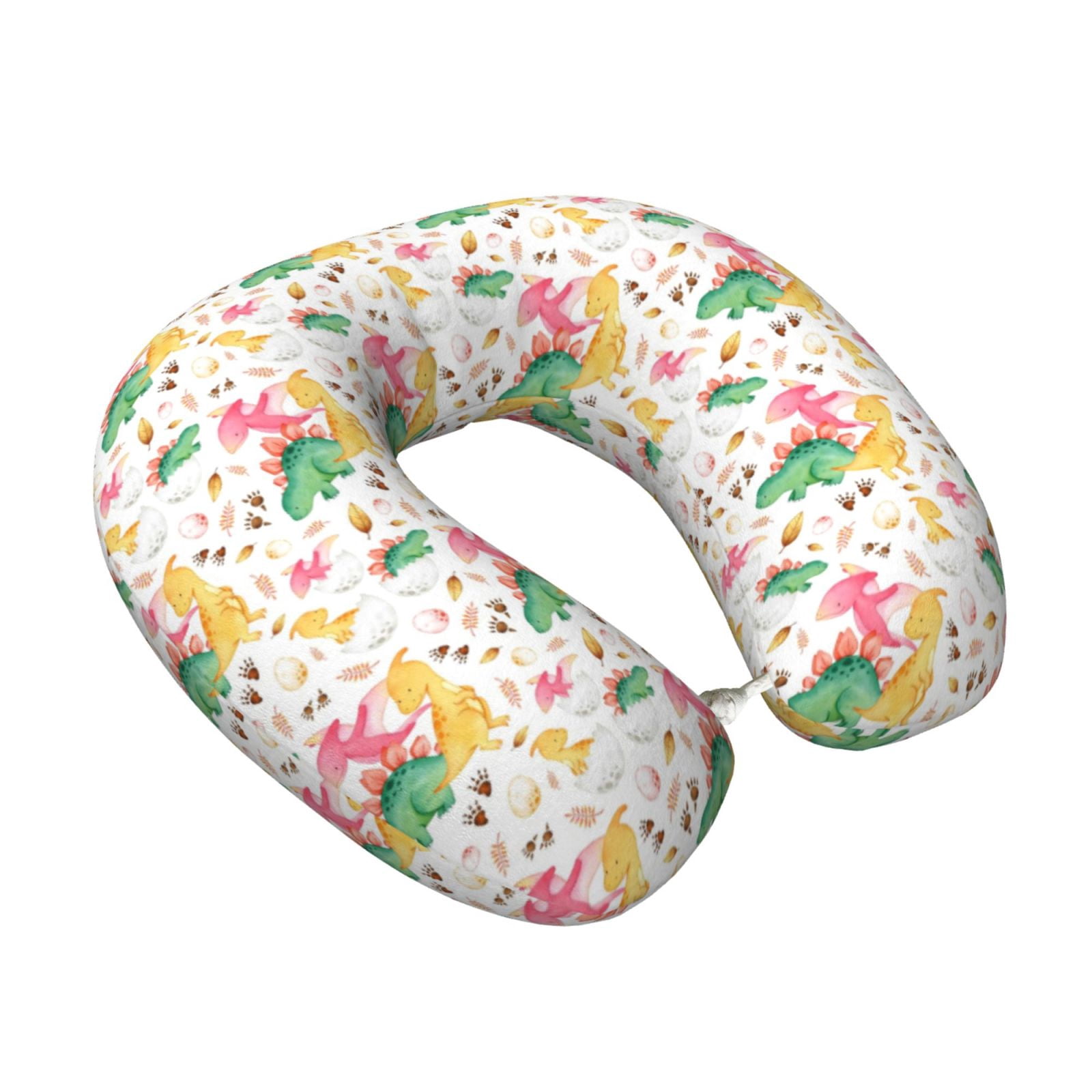 Xecao Cute Baby Dinosaurs Print Memory Foam Cervical Neck Pillow Versatile U-Shaped Pillows for Home,Office,Camping,Travelling,Soft Washable Cover