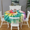 thumbnail image 2 of Colorful Rainbow Tie Dye Spiral Pattern Round Tablecloth 60"x60",Wrinkle Wipeable Table Cloth for Kitchen Dining Room Picnic Patio Party, 2 of 6