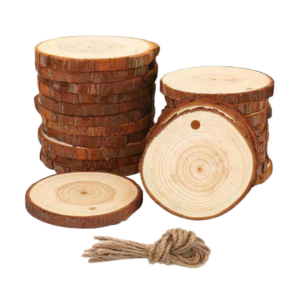 20 Tranches De Bois Naturel Avec Ficelle - Disques Ronds Vierges Pour Décorations De Noël DIY, Artisanat - 4