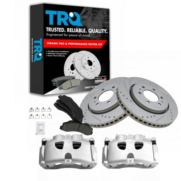 TRQ Front Performance Brake Pad & Rotor Kit Brake Caliper Brake Pads Brake Rotors Set Ceramic Premium G-Coated Fits Select 2010-2017 Ford Expedition 2010-2011 F-150 2011-2017 Lincoln Navigator