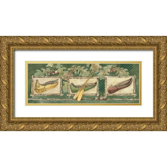 Phillips, Anita 18x9 Gold Ornate Wood Framed with Double Matting Museum Art Print Titled - Three Canoes