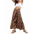 thumbnail image 2 of Women Boho High Waist Wide Leg Pants Summer Casual Flower Print Palazzo Flowy Front Ties Beach Trousers Bohemian Clothes, 2 of 7