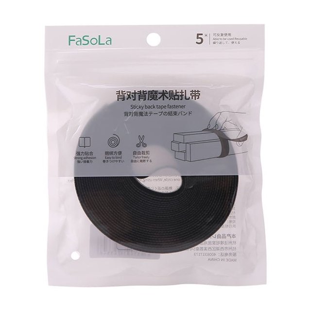 FaSoLa 5M Black Double-Sided Hook and Loop Cable Ties: Self-Adhesive, Durable Cable Management Straps for Organizing Computer, Office, and Home Cables – Easy Installation, Versatile Use for Tidy