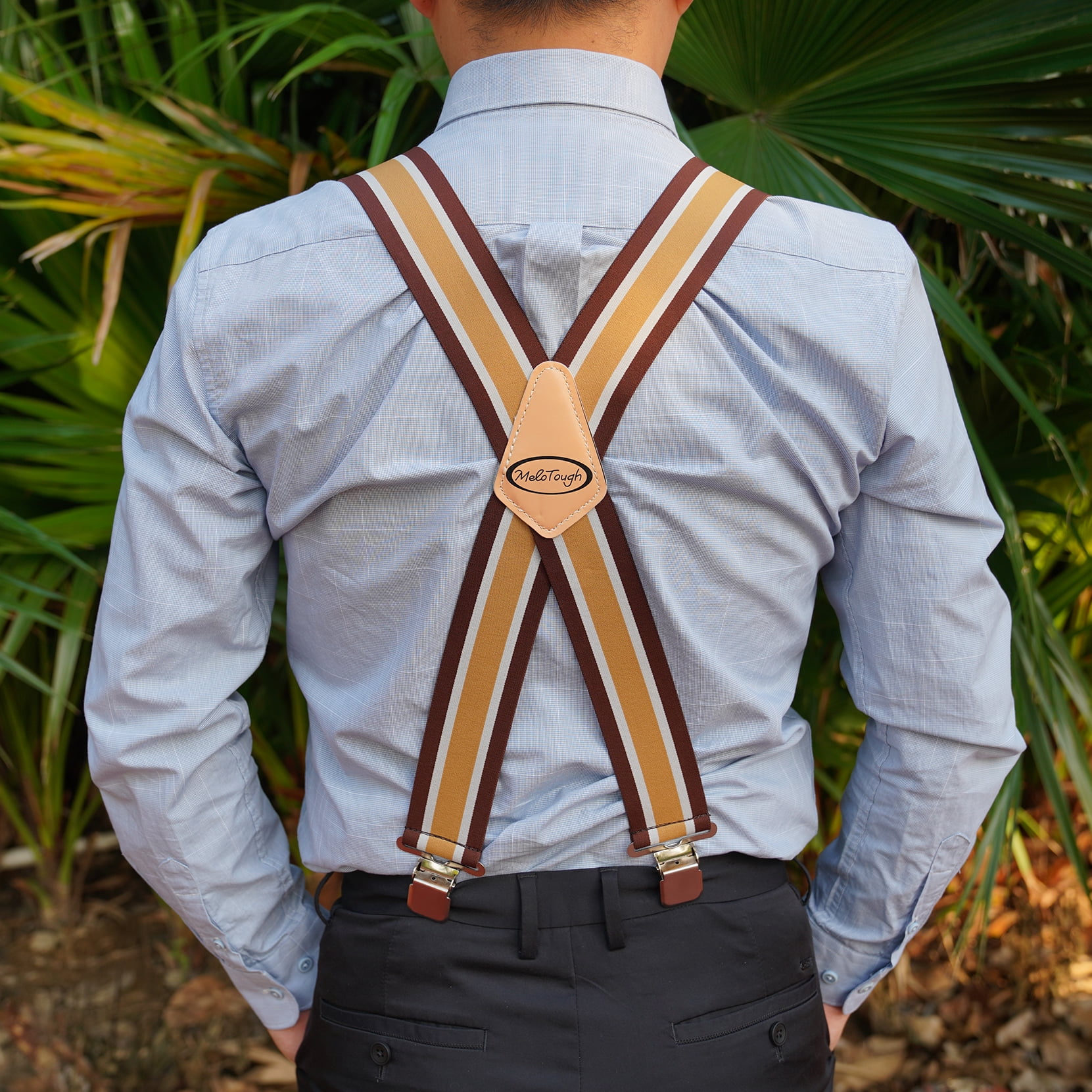 Work Suspenders Adjustable Elastic Braces Big and TallMen's Solid Suspender  With X-Back 4 Heavy Duty Clips 
