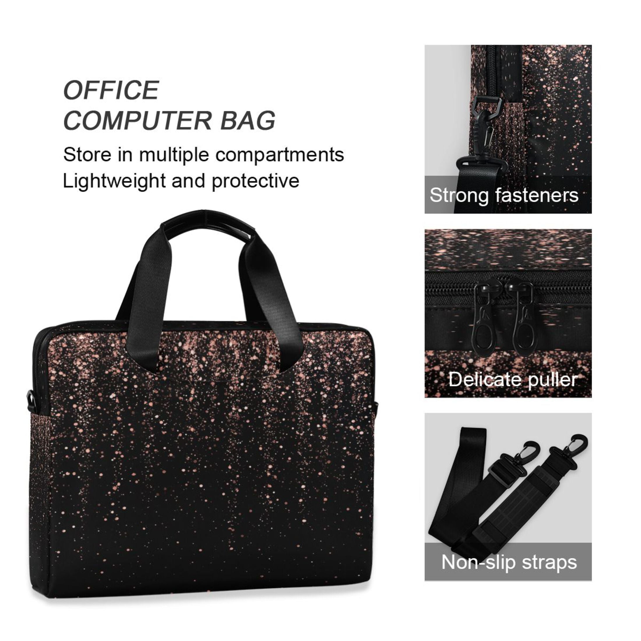 16" Laptop Tote Bag Laptop Sleeve Case Computer Briefcase for Work & Travel Rose Gold Glitter