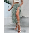 thumbnail image 6 of Women'S Print Long Skirts High Waist Split A Line Full Length Maxi Skirt Green M, 6 of 8