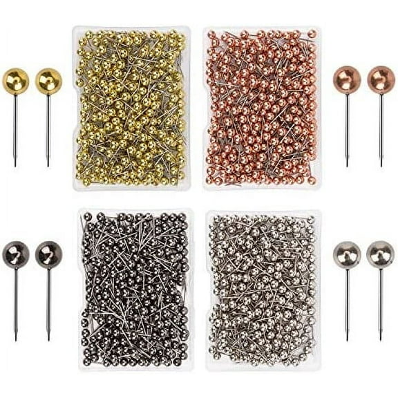 1000 Pieces Map Tacks Color Metal Map Push Pins for World Map, Cork Board,Fabric Marking,1/8 inch Metallic Round Head with Stainless Steel Point,4 Colors