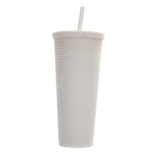710ML/24OZ Large Capacity Water Cup Fully Studded Matte Tumbler Reusable Plastic Cup with Wide Opening Leak-Proof Lid Straw