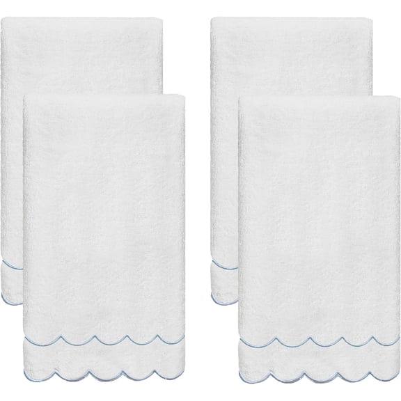 100% Cotton Scalloped Hand Towels 600 GSM Embroidered Soft Absorbent Bath Towels Blue 27"L x 16"W