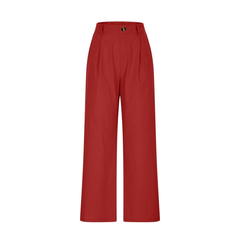 Aboser Cotton Linen Dress Pants for Women Business Casual Office Slacks  Loose Fit Wide Leg Trousers Lightweight High Waist Work Pants with Pockets  Red L - Walmart.com