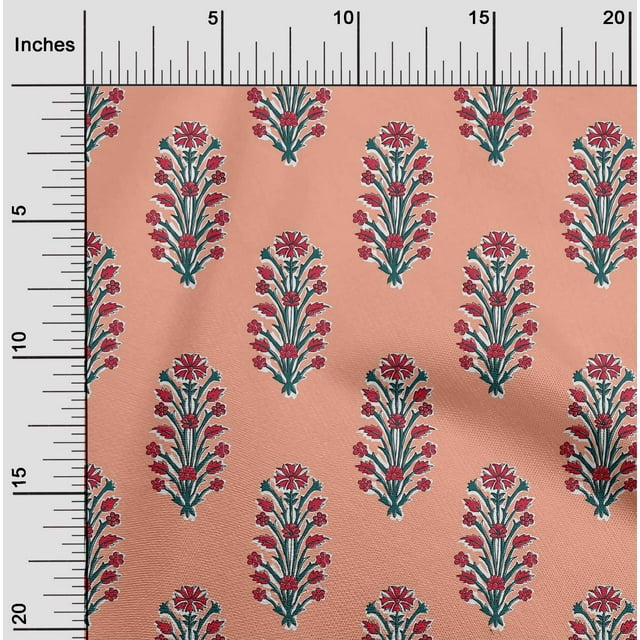 oneOone Polyester Lycra Fabric Leaves & Floral Block Print Fabric By Yard 56 Inch Wide
