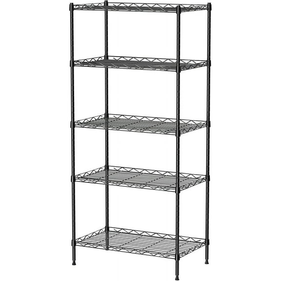 5 Tier Standing Metal Wire Shelving Unit, Adjustable Height, Storage Shelf Units for Laundry Bathroom Kitchen Pantry Closet (11.6" D x 21.2" W x 49" H inches, Black)