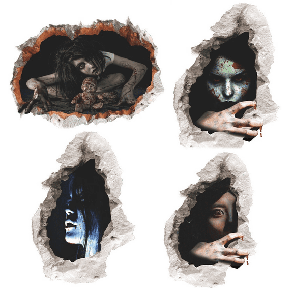 4PCS Halloween Wall Decals Wall Stickers Horror Horrible Peel and Stick Decal Wall Sticker Murals Wallpaper Poster