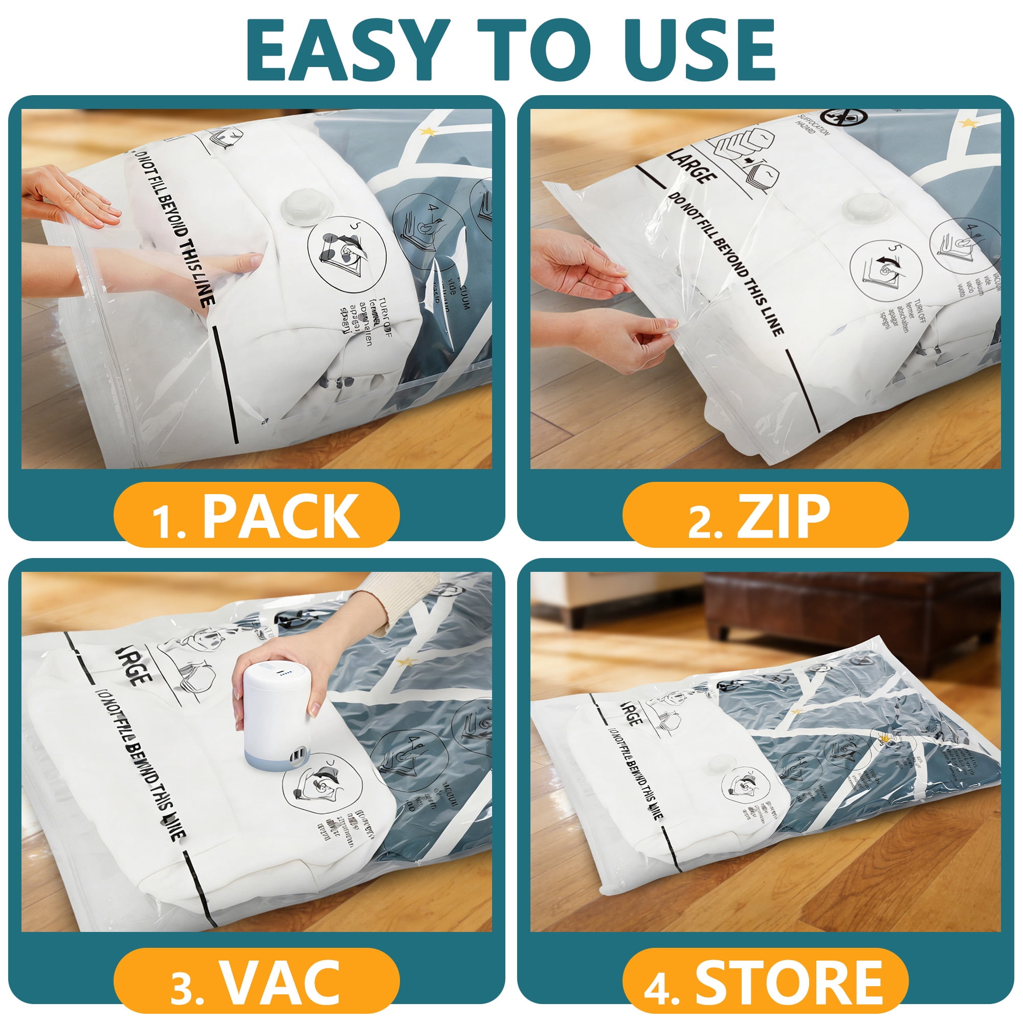 AGALI 8-Pack Vacuum Storage Bags with Electric Pump Included, Space Saver Compression Bags in Mixed Sizes for Clothes, Blankets, Bedding & Travel, Airtight, Waterproof Storage Organizer Set