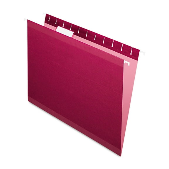Colored Reinforced Hanging Folders, Letter Size, 1/5-Cut Tab, Burgundy, 25/box | Bundle of 5 Boxes