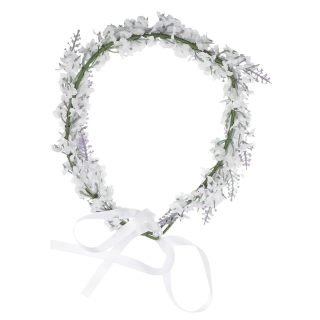 Flower Headband Simulation Lavender Flower Garland Clothes Accessory for Beach Vacation(White)