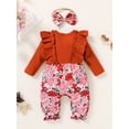 thumbnail image 2 of Baby Girl Heart Print Ruffle Trim Bow Front Jumpsuit & Headband, 2 of 5