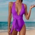 thumbnail image 2 of LUOGENLI Plus Size Swimsuit for Women Tankini Dress Women One Shoulder Swimsuit Bikini Swimsuit Irregular Solid Color Monokinis Swimsuit Purple Size L, 2 of 5