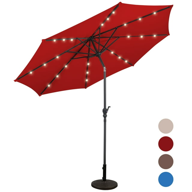 Patiojoy Parasol de Marché pour Patio de 10 Pi avec Lumière DEL à Énergie Solaire Bourgogne