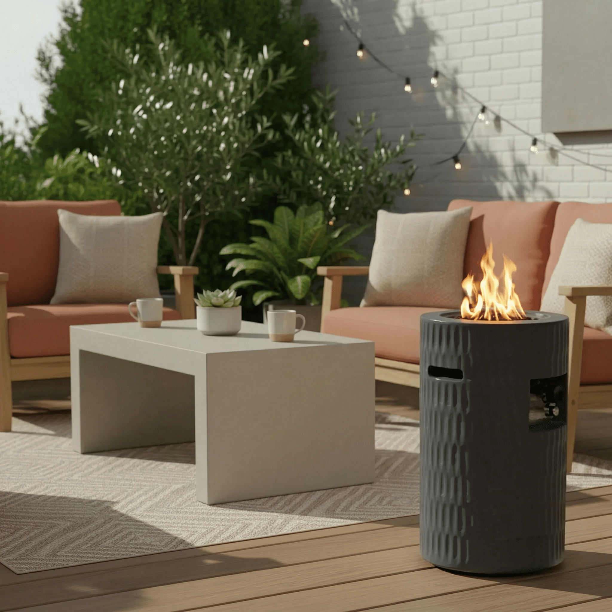 Mintazer 26" Propane Fire Pit, 40,000 BTU Cylindrical Concrete Outdoor Fire Pit with Hidden Tank & Waterproof Cover for Patio Backyard Deck, Dark Grey