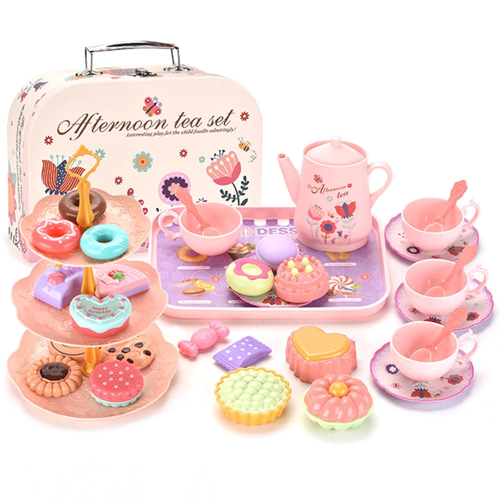36Pcs Toy Tea Set Funny Afternoon Tea Set Toy Interactive Pretend Play Tea Party Set Learning Role Play Funny Dessert Food Ki