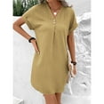 thumbnail image 6 of 2025 Casual Summer T Shirt Dress for Women Solid Color Short Sleeve V Neck Mini Shift Dresses with Pockets, 6 of 8