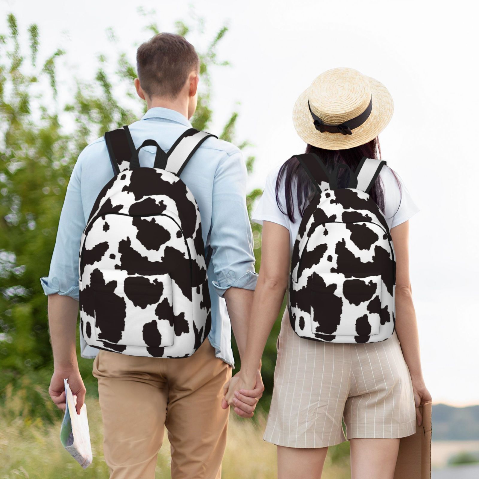 Vsdgher Cow Skin 2 Print Canvas Backpack Travel Rucksack Unisex Knapsack 15.7/17.7Inch Laptop Backpack for Work,College -Medium