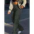 thumbnail image 3 of Women's Solid Color Straight Loose Casual Pocket Cargo Pants, 3 of 4