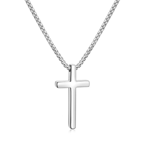 Luniquz Cross Necklace for Men, Silver/Gold/Black Mens Cross Necklaces with 2.5mm Cross Chain and Stainless Steel Cross Pendant, Box Chain 24 Inch
