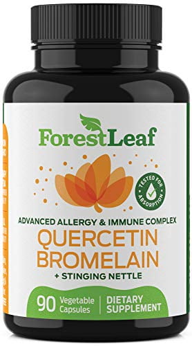 Advanced Sinus and Allergy Supplement - Quercetin Bromelain with Stinging Nettle and Vitamin C - 90 Natural Vegetable Capsules - Non GMO, Dairy, Gluten, Egg and Nut Free - by ForestLeaf