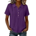 thumbnail image 3 of Babysbule Women's Point Collar Short Sleeve Button Front Contrast Stitching Relaxed Fit Casual Work Everyday Top, 3 of 8