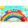 thumbnail image 1 of Colorful Welcome Back to School Banner, with Sun Apple Pencils and Rainbows, Backdrop for School Opening Party Classroom Decorations School Events Photography Props, 1 of 4