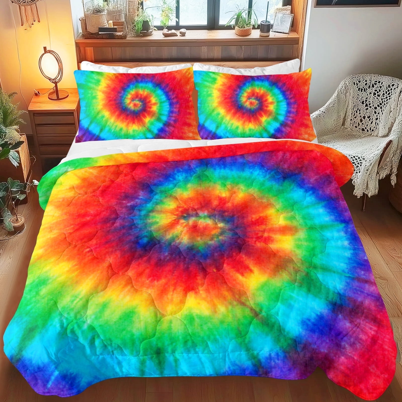 Sleepwish Kids Comforter Set, 3-Piece Red Blue Tie Dye Bedding Sets for Girls Queen