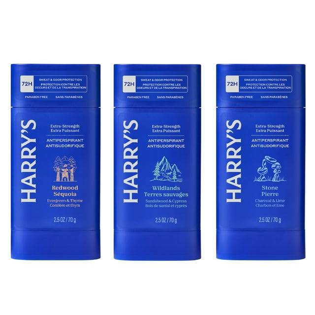Harry's Men's Odor Control Deodorant - High-Performance Deodorant for Men - Advanced Odor & Sweat Protection - For Daily Use - Sensitive Skin-Friendly - Wildlands, Stone, Redwood Scents - 3 Count