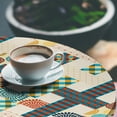 thumbnail image 3 of Ambesonne Abstract Boho Fitted Round Tablecloth, Trippy Geometric Grid, 56"- 60" Diameter, Cream Sea Blue Raspberry, 3 of 5