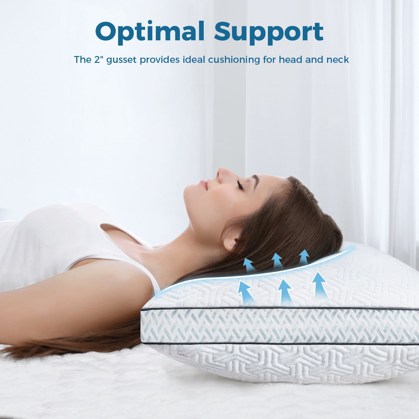 COOKEY Cooling Shredded Memory Foam Pillows Queen Size Set of 2, Adjustable Firm Bed Pillow with Gusset for Side, Back, Stomach Sleepers,20"x30"